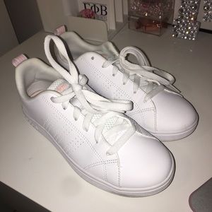 White & Pink Adidas Tennis Shoes